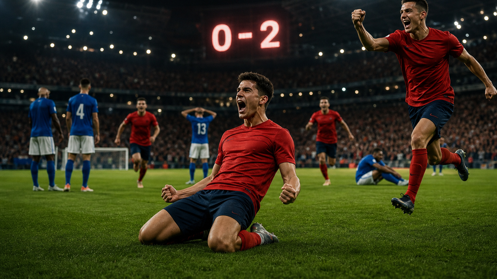 Imagen editorial de España venciendo 2-0 a Francia según CAFISHIA