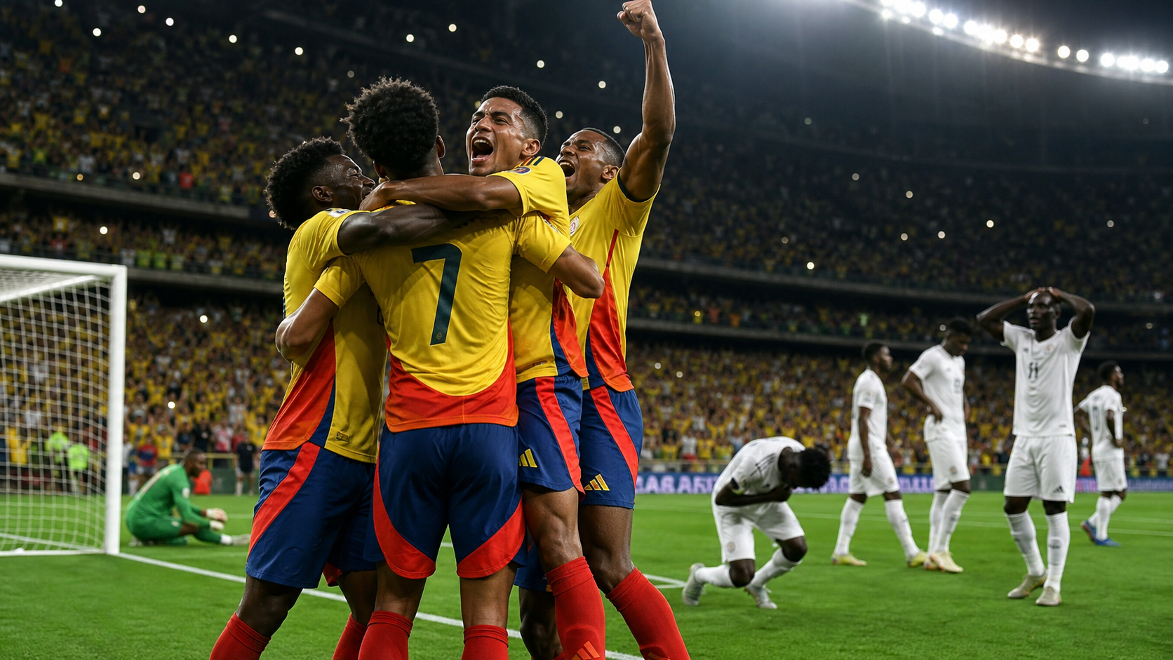 Imagen periodística generada: Colombia vs Ghana, seguimiento CAFISHIA MILONGUERA