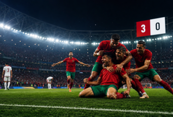 Imagen periodística generada: Marruecos celebra ante Canadá, CAFISHIA MILONGUERA Mundial 2026